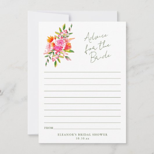 Pink Orange Floral Advice for the Bride Card (Voorkant)