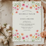 Pink Orange Floral Formal Wedding Kaart<br><div class="desc">Pretty floral wedding invitation with enchanting pink orange and yellow flowers. The watercolor style artwork captures the delicate beauty of wildflowers in full bloom, creating a romantic and ethereal aesthetic. The charming floral border gracefully frames your personalized wedding details, creating a beautiful keepsake for your guests. Perfect for a spring...</div>