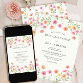 Pink Orange Floral Formal Wedding Kaart