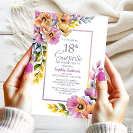 Pink Orange Floral Surprise 18th Birthday Party Kaart