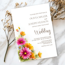 Pink Orange Floral Wedding Kaart