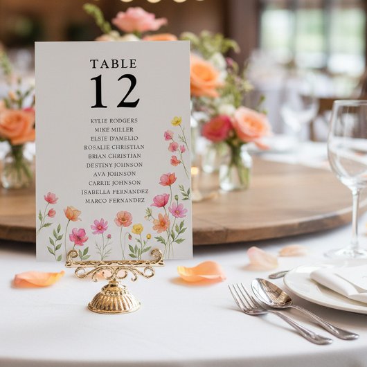 Pink Orange Flower Table Number Seating Chart Card Kaart