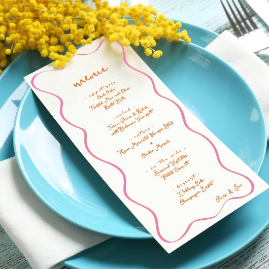 Pink & Orange Hand Drawn Curvy Border Wedding Menu