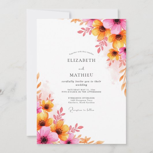 Pink Orange Luminous Summer Wedding Kaart (Voorkant)