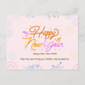 Pink Orange Minimalist Happy New Year Uitnodiging Briefkaart (Voorkant)