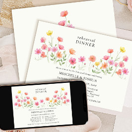 Pink Orange Pretty Floral Rehearsal Dinner Kaart