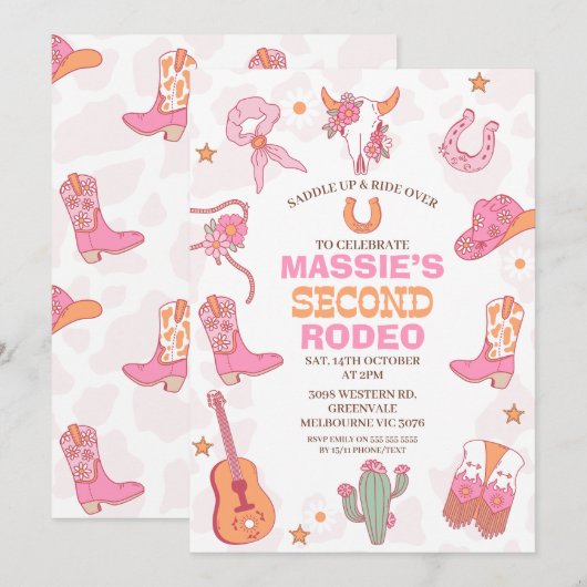 Pink Orange Retro 2nd Rodeo Birthday  Kaart (Voorkant / Achterkant)