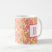 Pink Orange Retro Daisy Flowers Initial Monogram Koffiemok (Voorkant rechts)