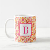 Pink Orange Retro Daisy Flowers Initial Monogram Koffiemok (Links)