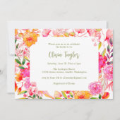 Pink Orange Watercolor Flowers Chic Bridal Shower Kaart (Voorkant)