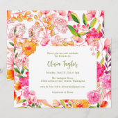 Pink Orange Watercolor Flowers Chic Bridal Shower Kaart (Voorkant / Achterkant)