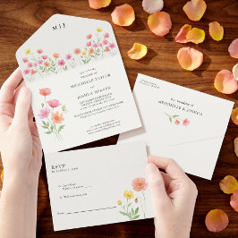 Pink Orange Wildflower Bloom Seal and Send Wedding All In One Uitnodiging