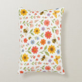 Pink Orange Yellow Floral and Bee Pattern  Accent Kussen (Voorkant(Verticaal))