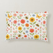 Pink Orange Yellow Floral and Bee Pattern  Accent Kussen (Achterkant)