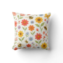 Pink Orange Yellow Floral and Bee Pattern 