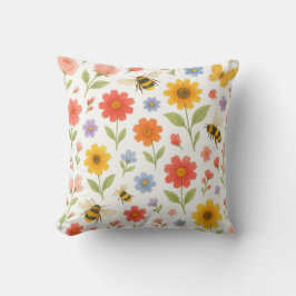 Pink Orange Yellow Floral and Bee Pattern  Kussen