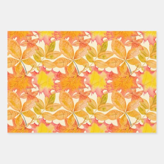 PINK ORANJE GEEL AUTUMN VERLATEN INPAKPAPIER VEL (Voorkant 3)