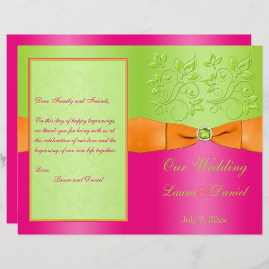 Pink, Oranje, Limoen programma voor het huwelijk (Voorkant / Achterkant)