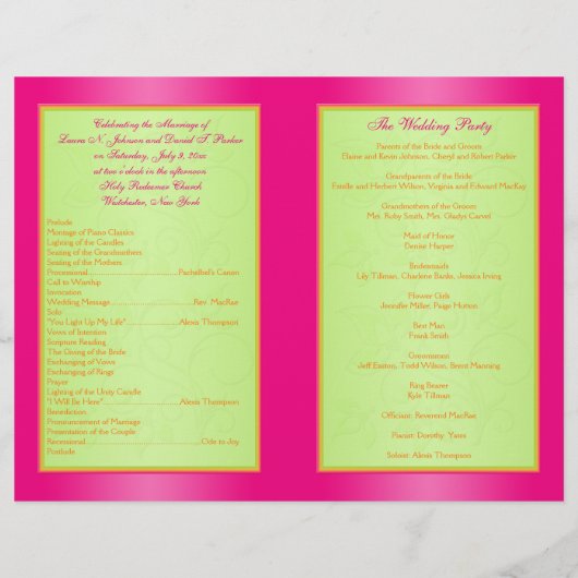 Pink, Oranje, Limoen programma voor het huwelijk (Achterkant)