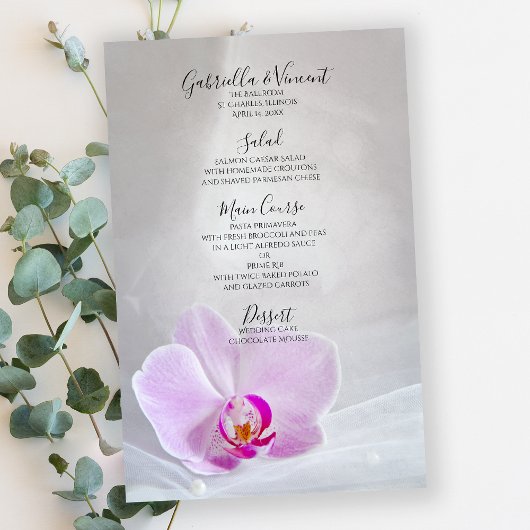 Pink Orchid and Veil Wedding Menu