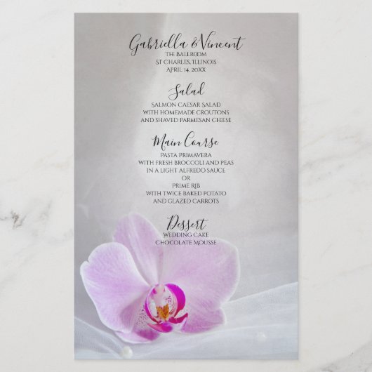 Pink Orchid and Veil Wedding Menu