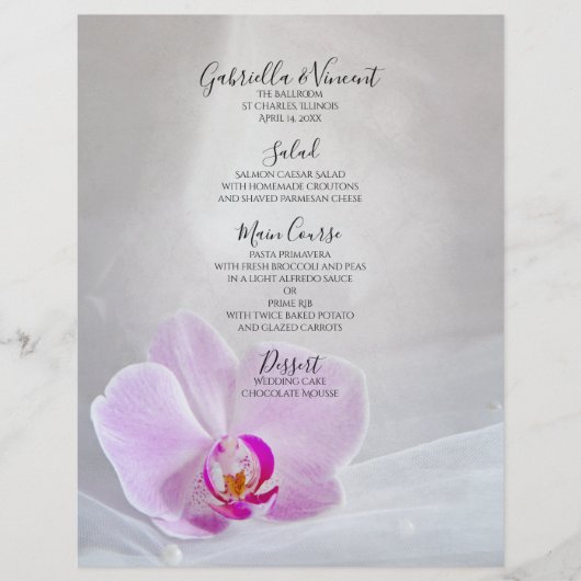 Pink Orchid and White Bridal Veil Wedding Menu (Voorkant)