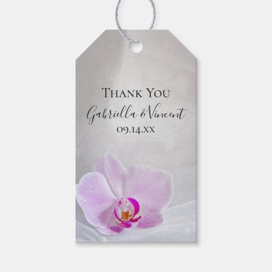 Pink Orchid en Bridal Veil Wedding Favor Labels Cadeaulabel (Voorkant)