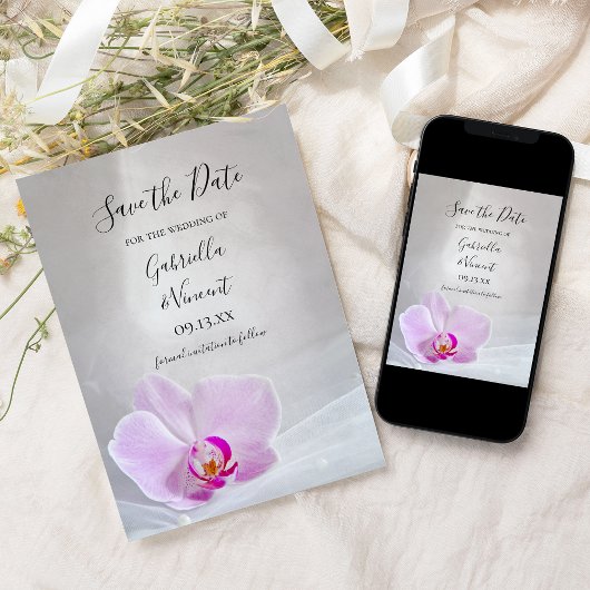 Pink Orchid en Bridal Veil Wedding Save the Date