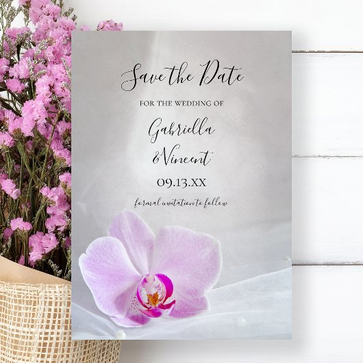 Pink Orchid en Bridal Veil Wedding Save the Date