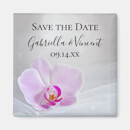 Pink Orchid en Bridal Veil Wedding Save the Date Magneet (Voorkant)