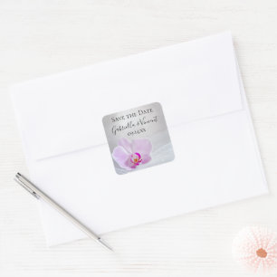 Pink Orchid en Bridal Veil Wedding Save the Date Vierkante Sticker