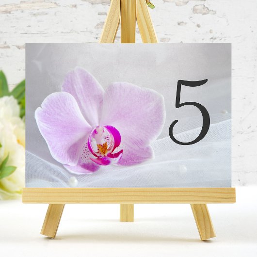 Pink Orchid en Bridal Veil Wedding Table Numbers Kaart