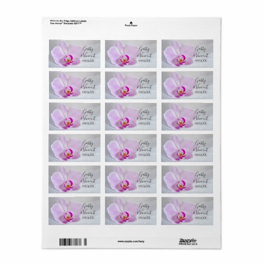 Pink Orchid en Veil Wedding Favor Labels (Full Sheet)