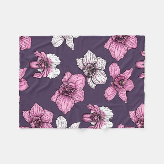 Pink orchid flowers fleece deken (Voorkant (Horizontaal))