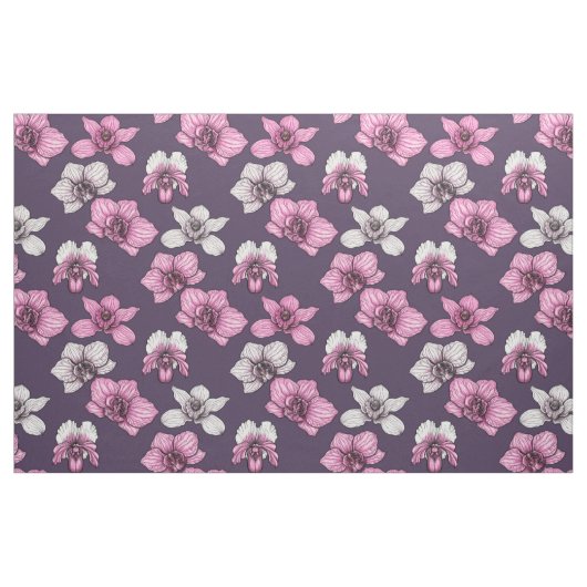 Pink orchid flowers stof (Fat Quarter)