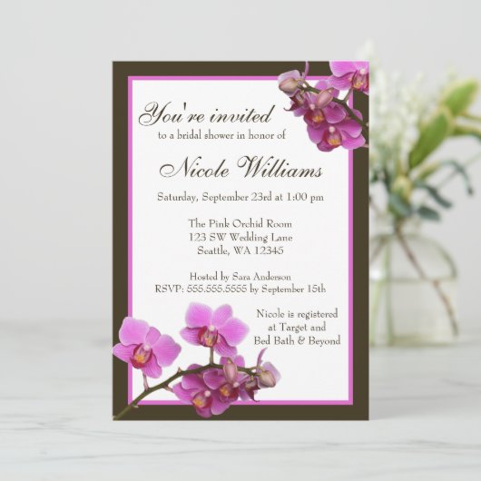 Pink Orchid Flowers Vrijgezellenfeest Kaart (Staand voorkant)