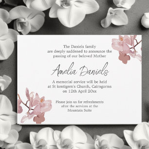 Pink Orchid Funeral Announcement Kaart