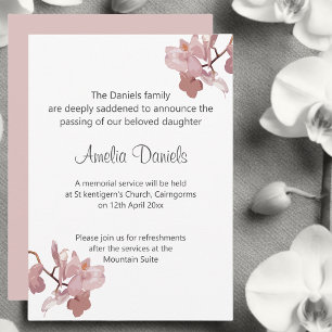 Pink Orchid Funeral Announcement Kaart