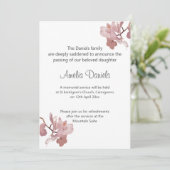 Pink Orchid Funeral Announcement Kaart (Staand voorkant)
