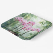 Pink Orchid Plant On Bamboo Background Papieren Bordje (Gebogen)