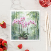 Pink Orchid Plant On Bamboo Background Servet (Insitu)