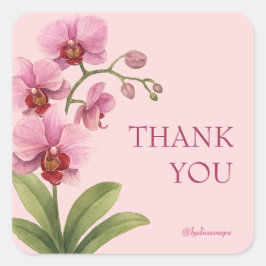 Pink Orchid Square Business Thank You Sticker