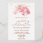 Pink Orchid Waterverf Old Paper Weddenschap Roos G Folie Uitnodiging (Voorkant)