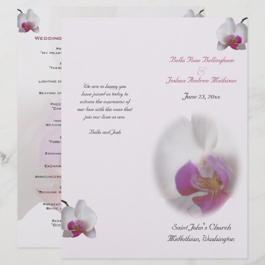 Pink Orchid Wedding Programme (Voorkant / Achterkant)