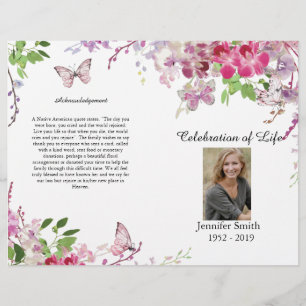 Pink Orchids Butterfly Funeral Programme Flyer