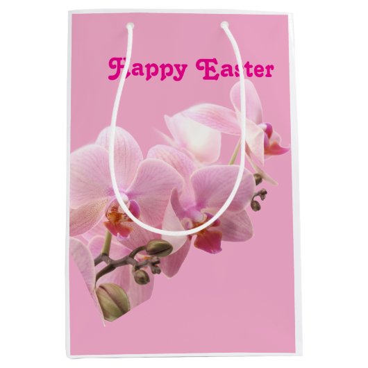 Pink Orchids “Happy Easter”  Medium Cadeauzakje (Voorkant)
