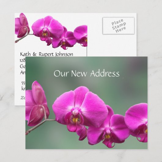 Pink Orchids Nieuw Adres Aankondigingskaart (Voorkant / Achterkant)