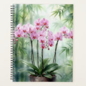 Pink Orchids On Green Bamboo Background Planner (Voorkant)