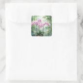Pink Orchids On Green Bamboo Background Vierkante Sticker (Tas)