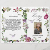 Pink Orchids Peony Hummingbird Funeral Programme Flyer (Voorkant)